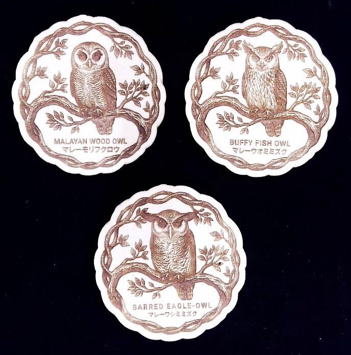 ふくろうの家 オリジナルウッドコースター マレーモリフクロウ マレーウオミミズク マレーワシミミズク エキゾチック猛禽シリーズ
